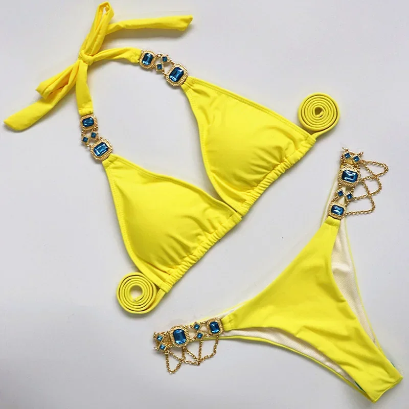 Maillot de bain deux pièces pour femmes, bikini brésilien avec biscuits en métal