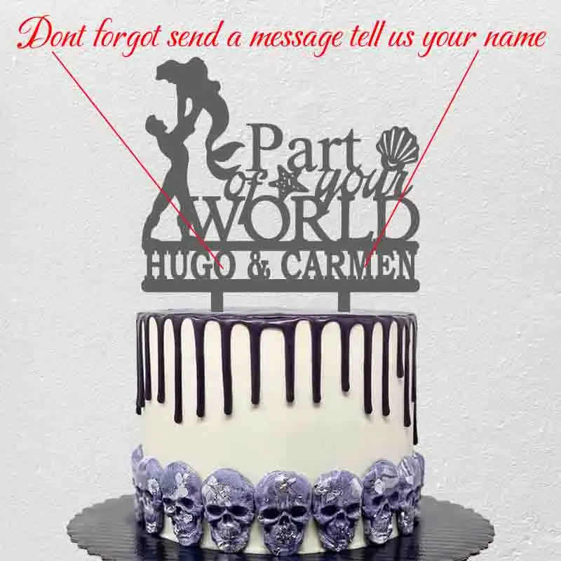 اسم الزوجين المخصص جزء من عالمك الأمير وحورية البحر صورة ظلية حورية البحر كعكة الزفاف توبر YC207
