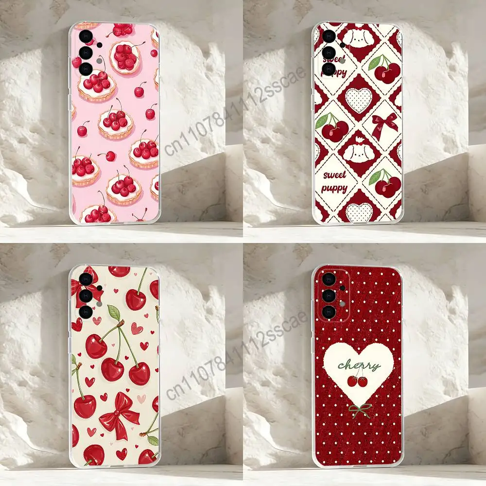 

Red Cherry cartoon Clear Phone case suitable for Samsung S30,S25,S24,S23,S21,S22,S20,S10,5G,FE,lite,PIus,Ultra Transparent