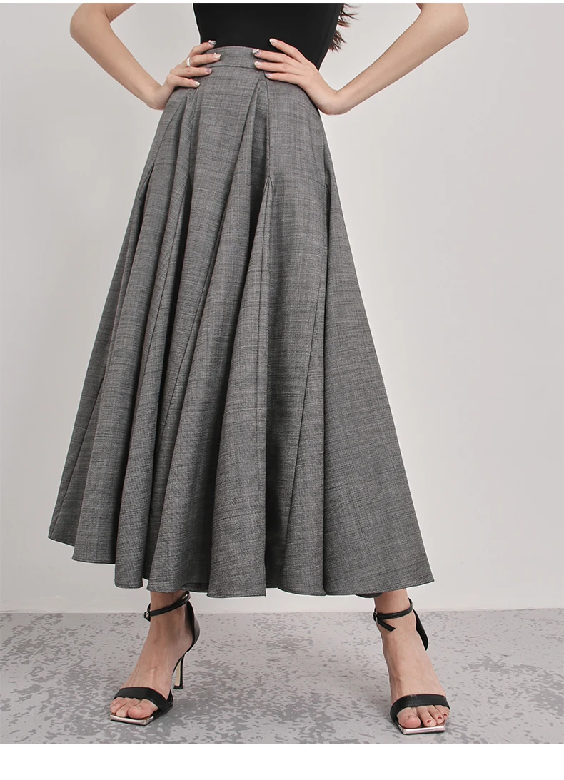 Women's Runway Fashion Spring Summer Designer High Quality Gray A-line Skirt Female Autumn Winter High Waist Long Skirt TB2669