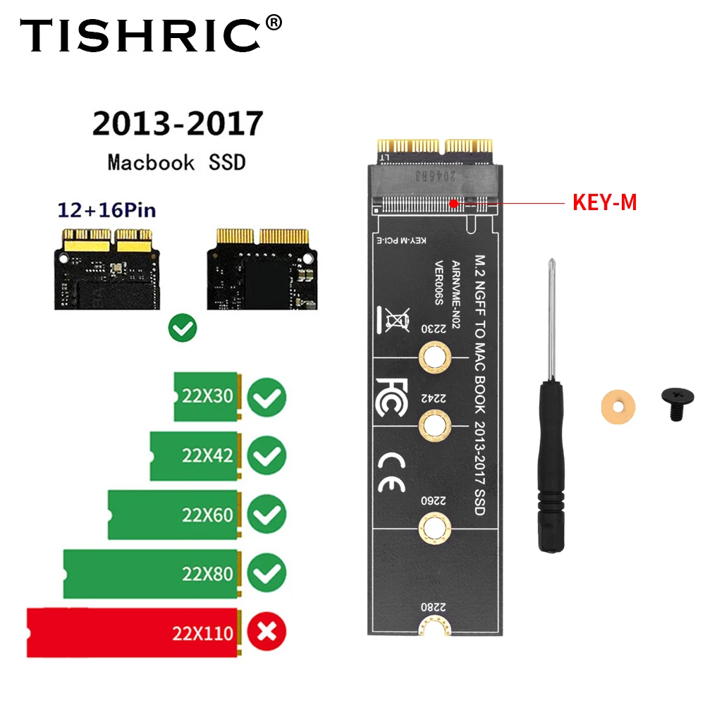 TISHRIC AIRNVME-N02 VER006S M.2 NVME KEY-M M.2 NGFF For MAC BOOK 2013-2017 SSD Riser Card M.2 KEY-M PCIE Interface