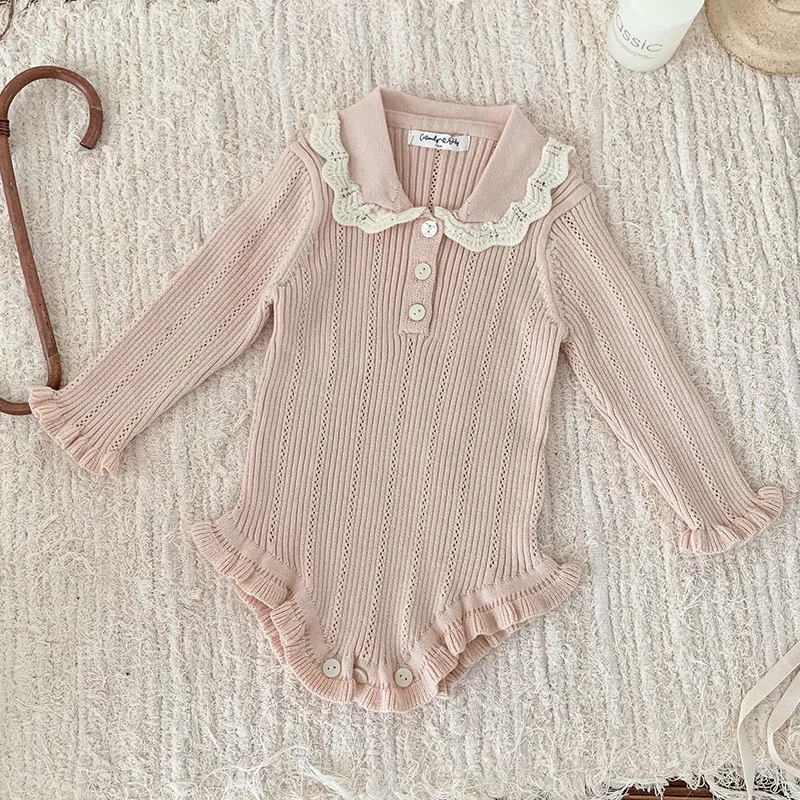 0-24Months Newborn Infant Baby Girl Romper Baby Knit Lace Ruffle Romper Warm Long Sleeve Jumpsuit Toddler Fall Spring Clothing