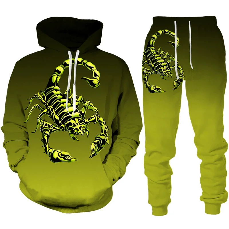 2025 Spring and Autumn Fashion New Cross border Foreign Trade Scorpion 3D Digital Printed Casual Men's Hooded Hoodie Set