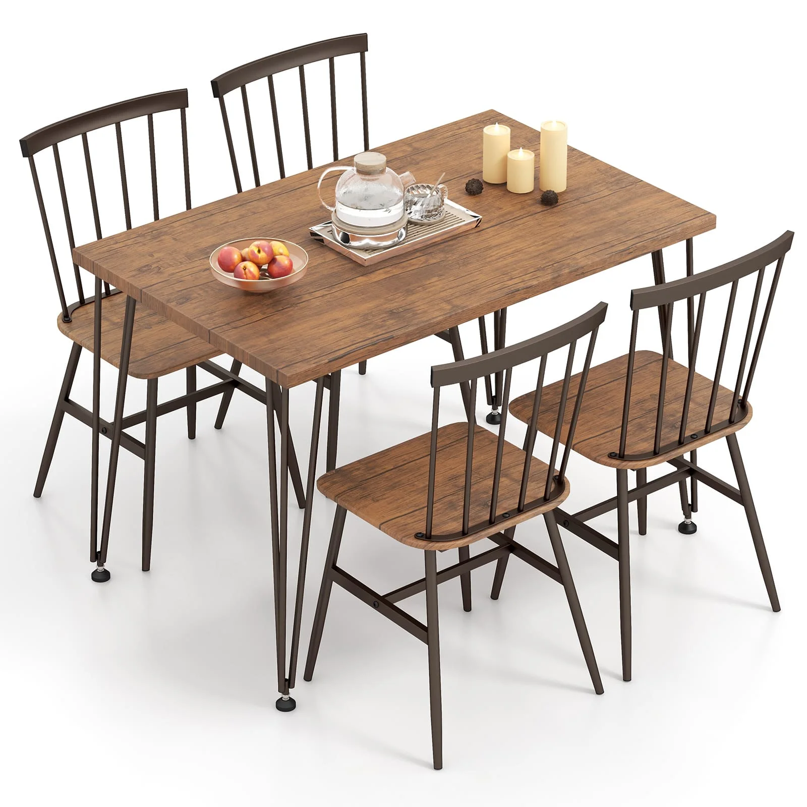 GOFLAME 5-Pcs Dining Table Set Rectangular Kitchen Table & 4 Chairs-Walnut