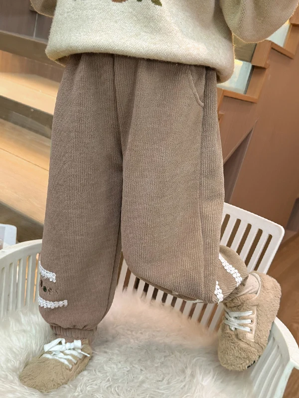 

Брюки Thiened Fce для девочек, осенне-зимняя детская верхняя одежда, бархатные брюки с базовым слоем для маленьких девочек