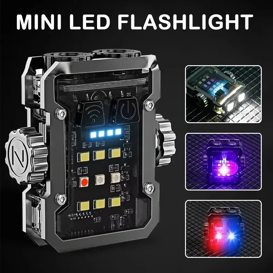 Mini LED Keychain Light Portable Magnetic EDC Flashlight Outdoor Camping Fishing Emergency Work Hat Clip Lamp With FingertipGyro