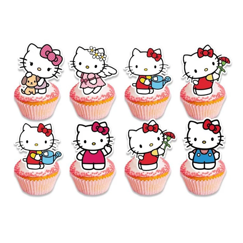 Cute Sanrio Hello Kitty Birthday Party Decoration Supply Cake Topper Insert Set Balloons Disposable Tableware Kids Gifts Party