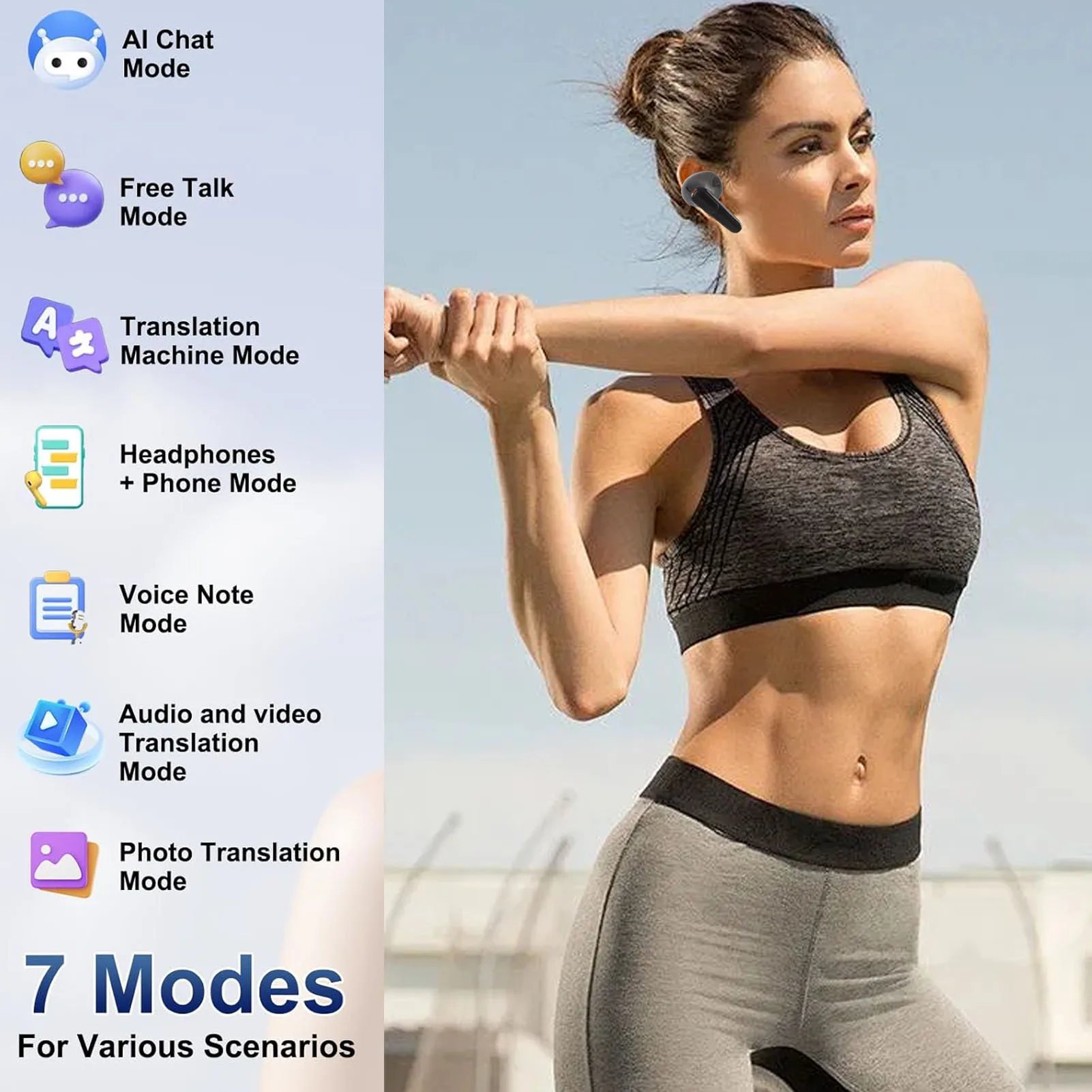 164 لغة مترجم سماعات أذن صوت واضح AI ترجمة سماعات أذن متعددة الوظائف الكمون المنخفض مريح للسفر التجاري