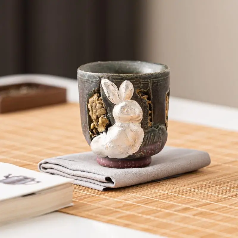 

Dunhuang Rabbit Owner Cup Japanese Wild Burnt Ceramic Tea Cup Handmade High End Retro Single Cup for Tea Appreciation