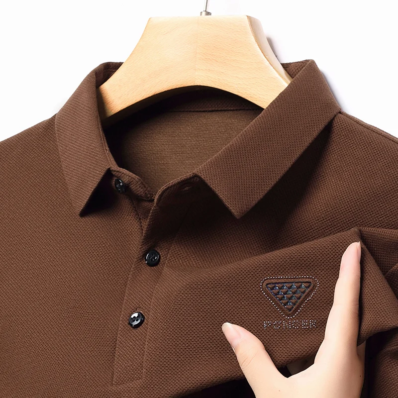 

Мужская Высококачественная брендовая Весенняя новая модель, популярная рубашка-поло с отложным воротником со стразами, Повседневная дышащая футболка, топ, мужская одежда