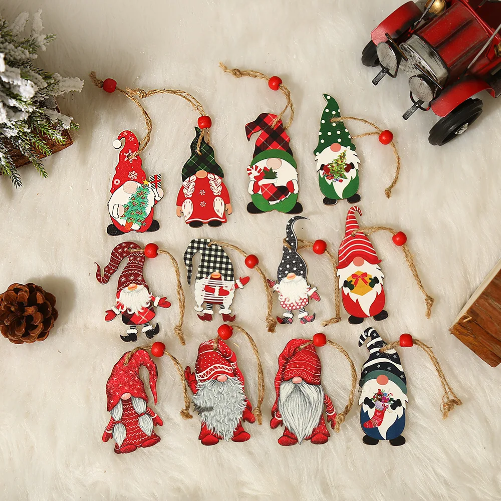 9 Pcs Christmas Gnomes Wooden Pendant Tree Hanging Oranment New Year  Gift Xmas Decorations for Home