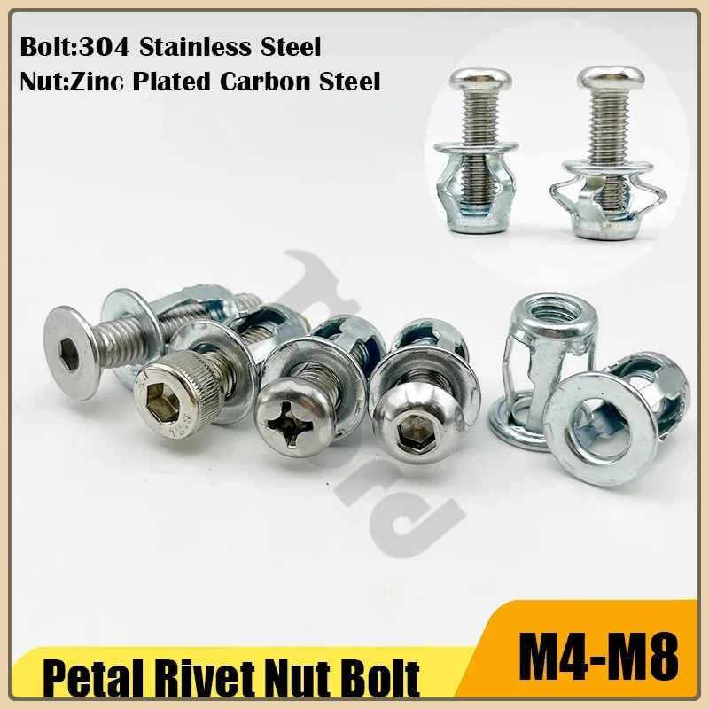 

304 Stainless Steel Petal Shape Rivet Nut Screw Bolt Kit Expansion Metal Rivetnut Panel License Plate Clamp Lock Jack Nuts M4-M8