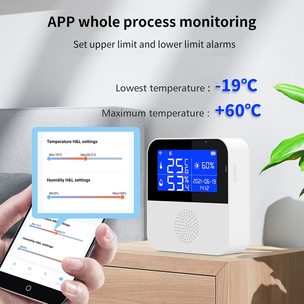 TISHRIC Wifi Temperature Humidity Sensor Safety Home Indoor Outdoor Tuya Temperature Sensor Smart Life Support Alexa Google Home