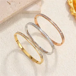 316L Stainless Steel White Drop Glue Three Crystal Enamel Shell Buckle Women's Bracelet Bangle Goden Wedding Jewellery