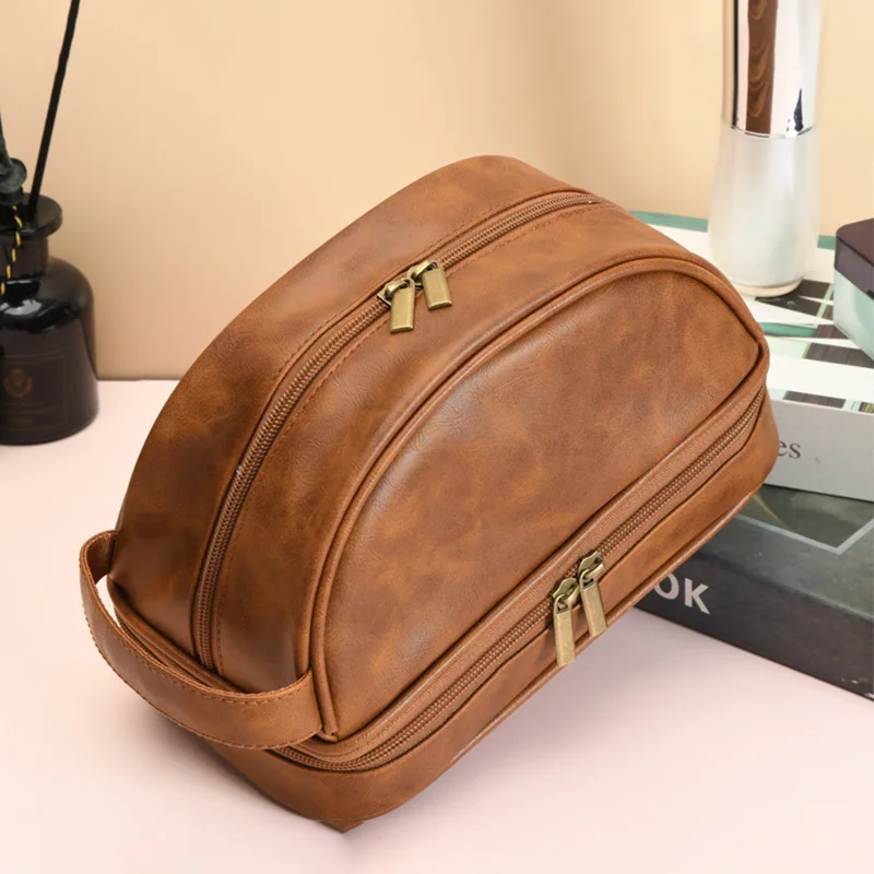 

Large Capacity Women Travel Cosmetic Makeup Bag Portable Men Leather Toiletry Shaving Storage Bathroom Wash Bag Multifunctional