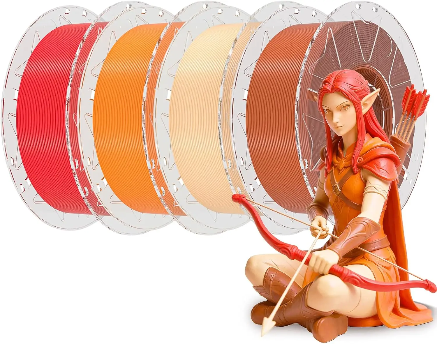 

High Speed PLA Filament 1.75mm Bundle for 3D Printer, 4-Pack 1KG Spools Red Orange Skin Brown, No-Tangle, High Precision
