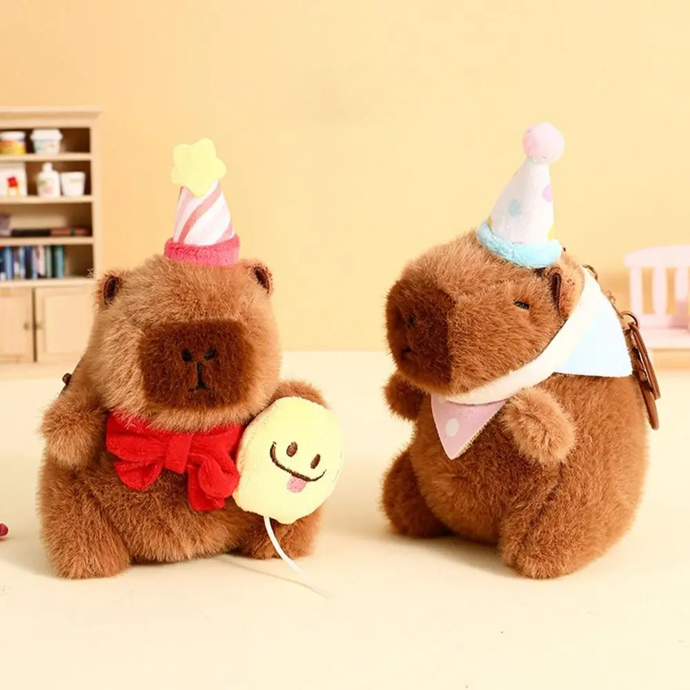 Cartoon Plush Capybara Dolls Happy Birthday Animals Plush Capybara Keychain Kawaii Soft Stuffed Guinea Pig Pendant Birthday Gift