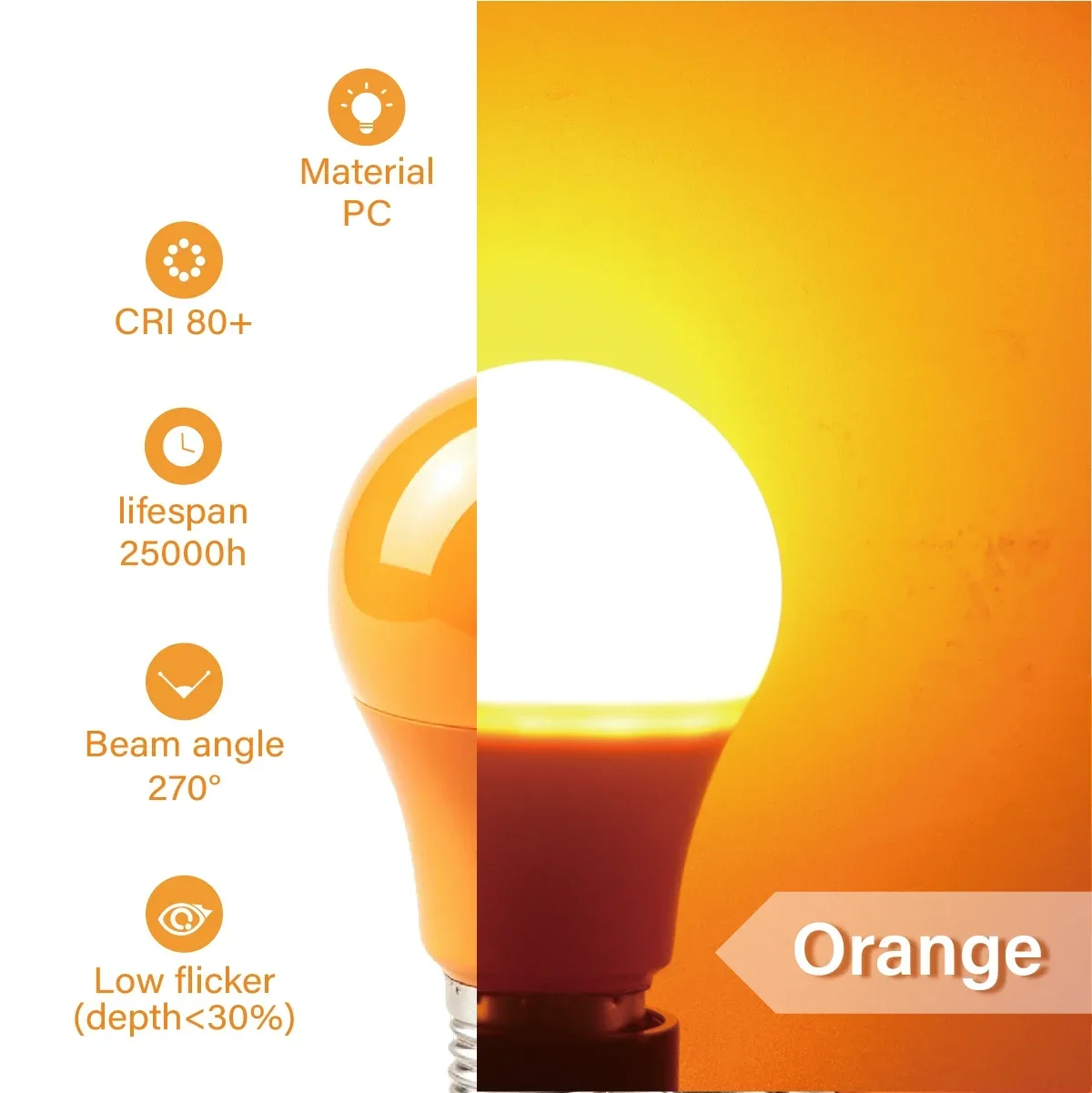 4–20 Stück orangefarbene LED-Dekorationslampen, 8 W, 640 lm, AC100–240 V, E27, B22, energiesparende Lichter, für Zuhause, KTV, Party, Hof, Bühnendekoration – Detail 3