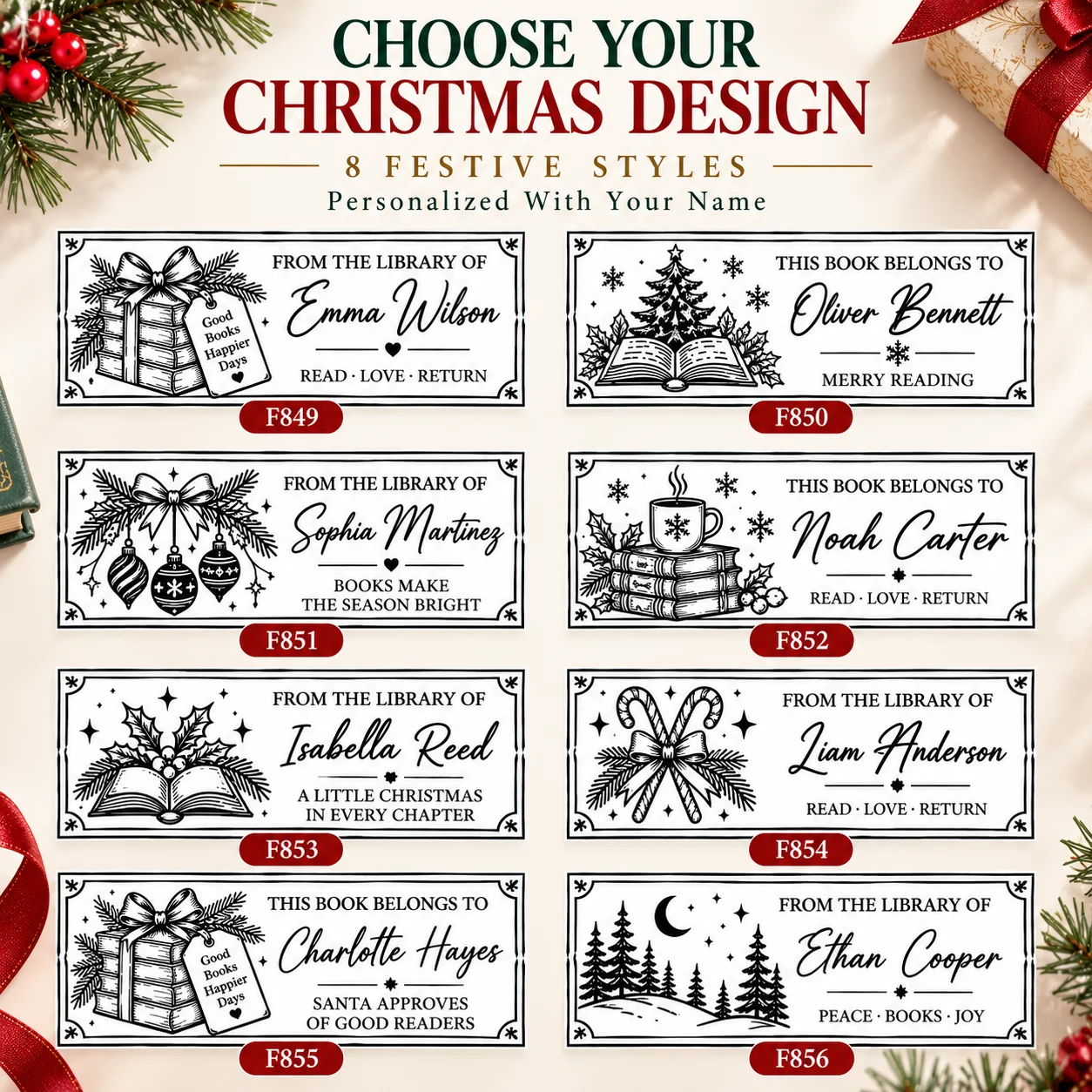 Christmas Rectangle Embosser Stamp Customized Private Logo Customization Library Book Invitation Wedding Embossing Stamp Seals
