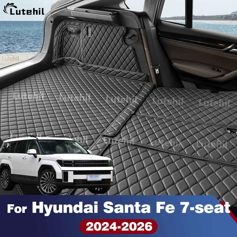 For Hyundai Santa Fe 7-seat 2024 2025 2026 Full Coverage Trunk Mat Cargo Liner with Backrest Protectors Custom Carpet Cover