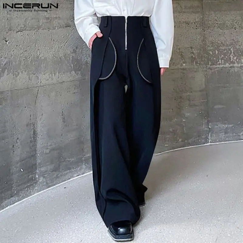 INCERUN 2024 Korean Style Pantalons Men's Exposed Pocket Design Long Pants Casual Simple Male Solid All-match Long Pants S-5XL