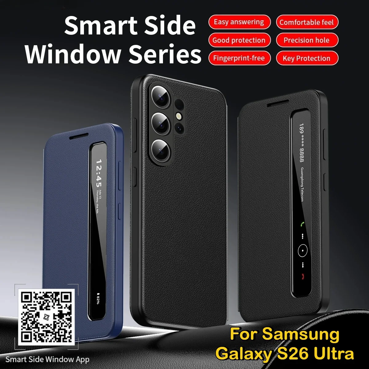 

PU Leather Smart View Mirror Flip Case for Samsung Galaxy S26 Pro S25 Edge S25 S24 Plus S23+ S22 Ultra A57 A37 A27 A17 A07 Cover