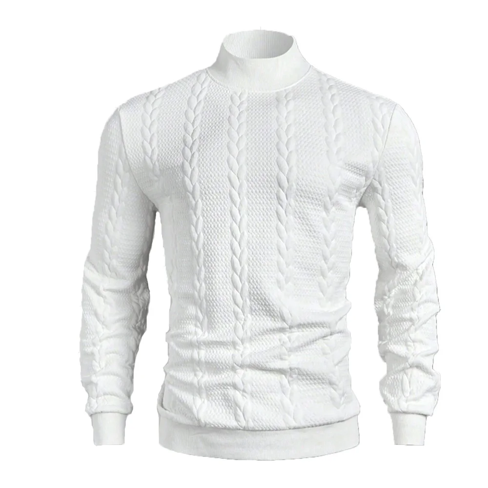 Männer Gestrickte Hohe Kragen Pullover Casual Vintage Twist Strickwaren Pullover Tops Winter Einfarbig Slim Fit Wärme Pullover Tops – Detail 9