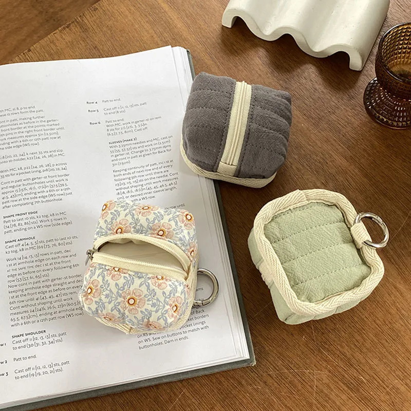1pcs Fashion Square Coin Money Holder Bags Unisex Mini Solid Color Floral Earphone Box Cover Coin Money Earphone Key Bags Gift