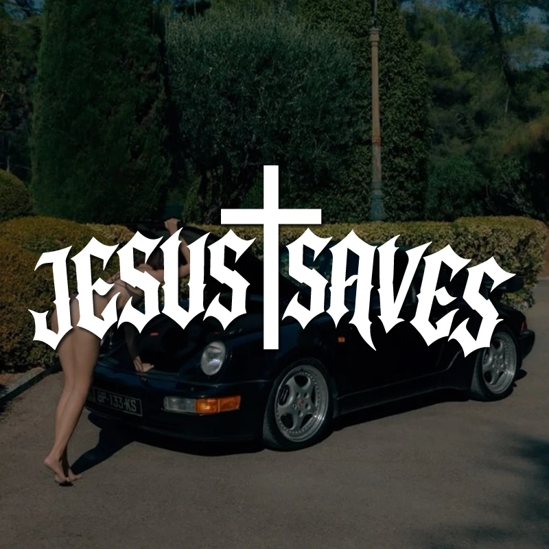 Jesus Saves Gothic Cross Vinyl Decal, Trendy Stylish Waterproof Lettering Decal For Car Window Truck Motorcycle Exterior Decor
