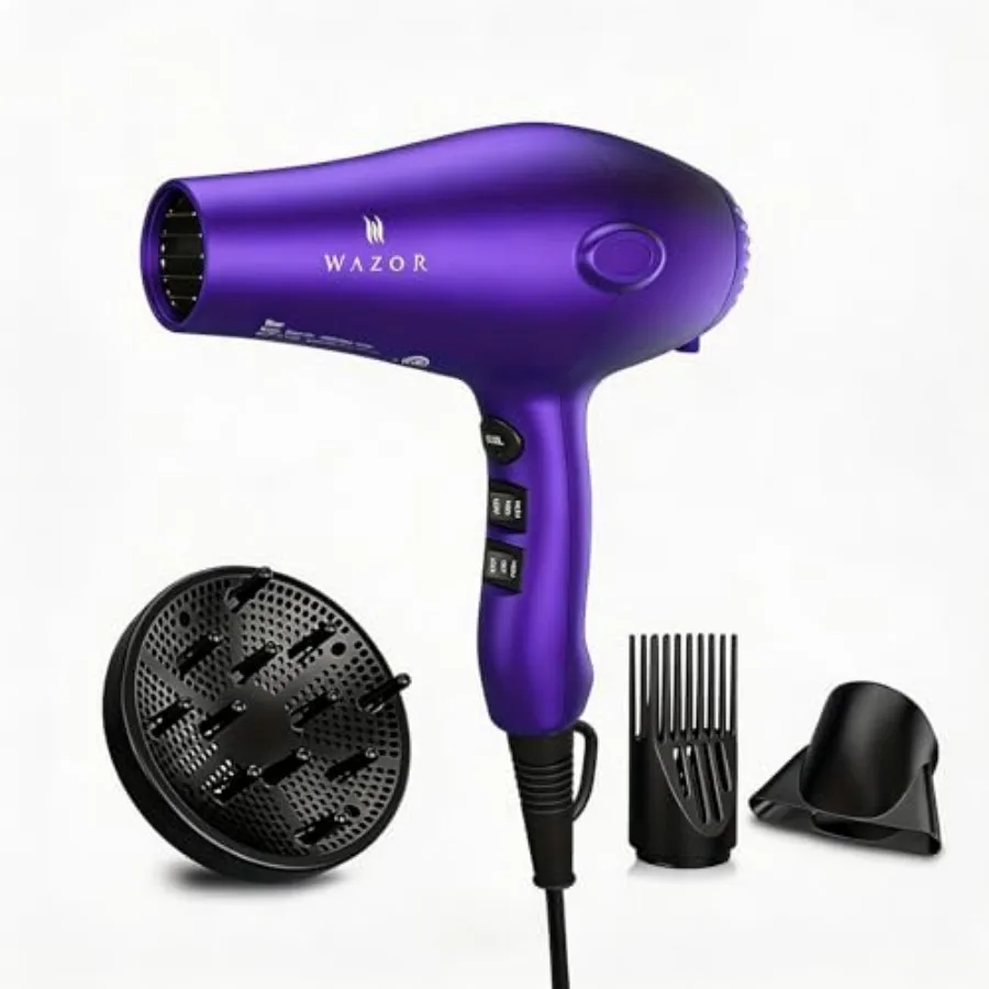 

Purple Hair Dryer with Comb and Diffuser 1875W Professional Ionic Blow Dryer, Lightweight Tourmaline Ceramic, 3 Heat 2 Speed +