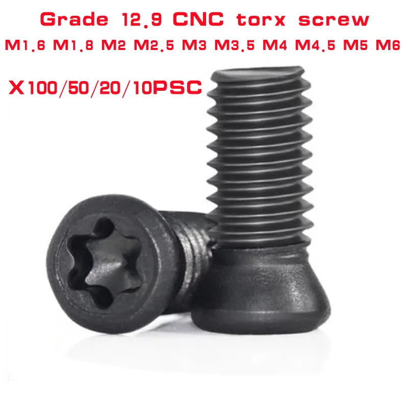 10/100PC Grade 12.9  CNC Insert Torx Screw M1.6 M1.8 M2 M2.5 M3 M3.5 M4 M4.5 M5 M6 Replace Carbide Inserts Lathe Tool Cutter Bar