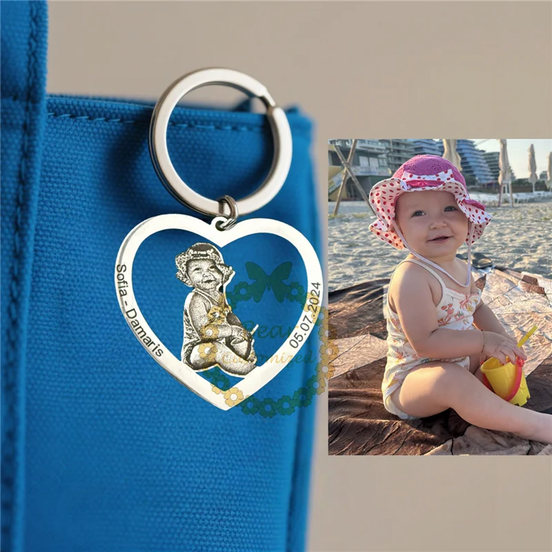 customized Heart keychain ,Family Keychain Custom: Upload Your Family Photos & Cherish Moments Custom Family Photos Keychain