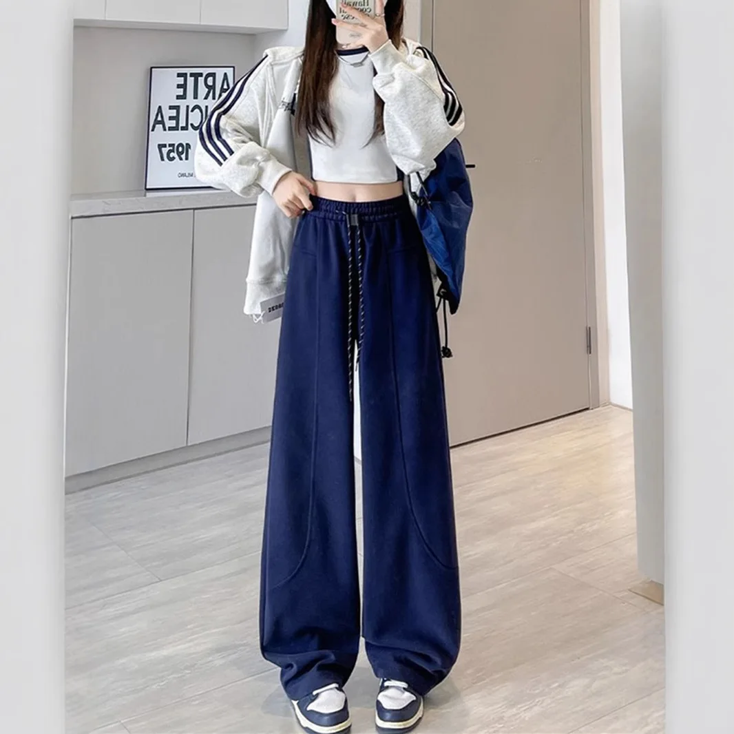 Autumn Winter Women's Velvet Thickened Warm High Waist Cargo Pants Sports Loose Wide Leg Drawstring Jogging Baggy Trousers