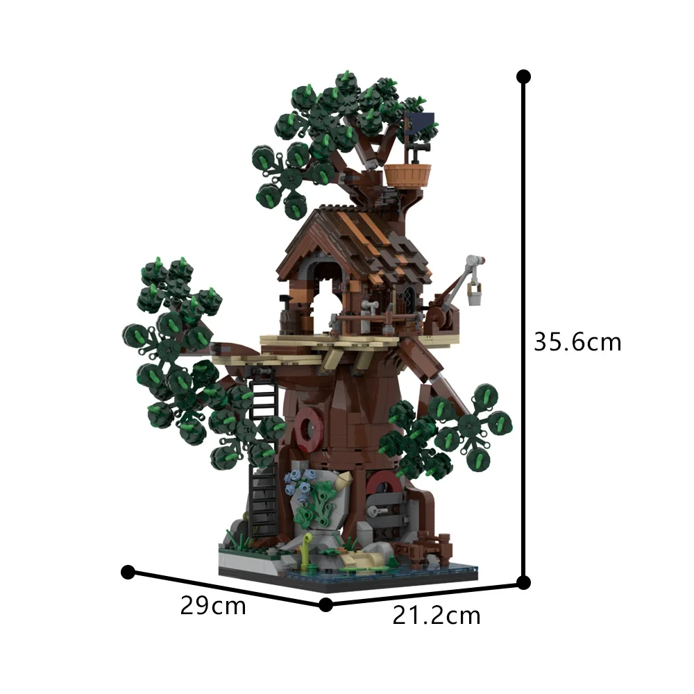 MOC Woodland Retreat zestaw modeli klocki cztery pory roku dom na drzewie scena dżungla wioska cegły DIY zabawka montażowa prezent dla dzieci