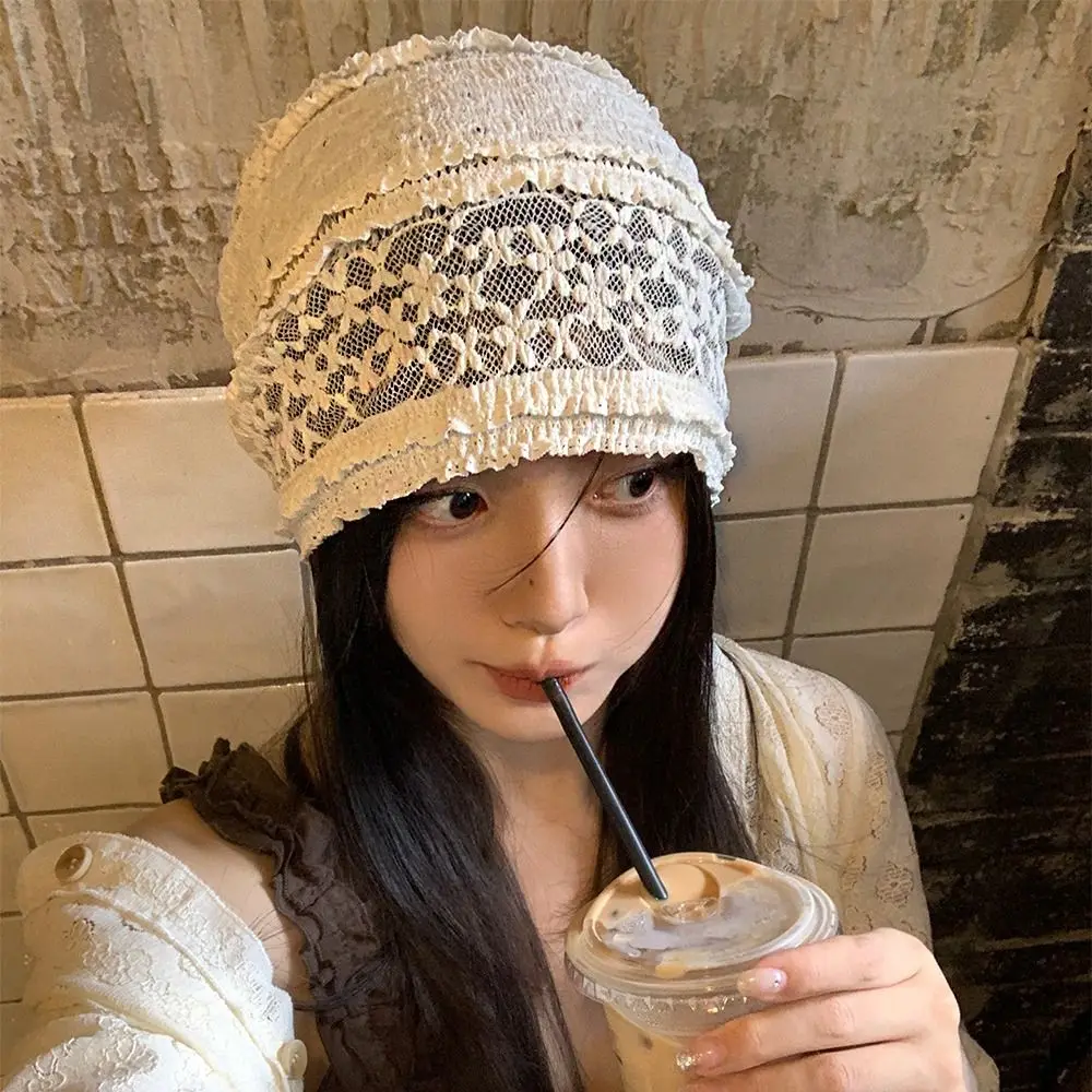 Doce oco para fora chapéu de renda bordado y2k picante menina gorros chapéu estilo coreano fino flor boné meninas