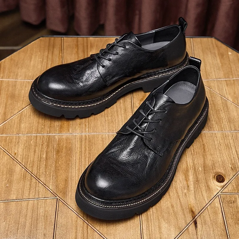 Italian Mens Casual Business Shoes Luxury Genuine Leather 2024 Spring Designer New Elegant Black Dress Social Oxfords Shoes Man