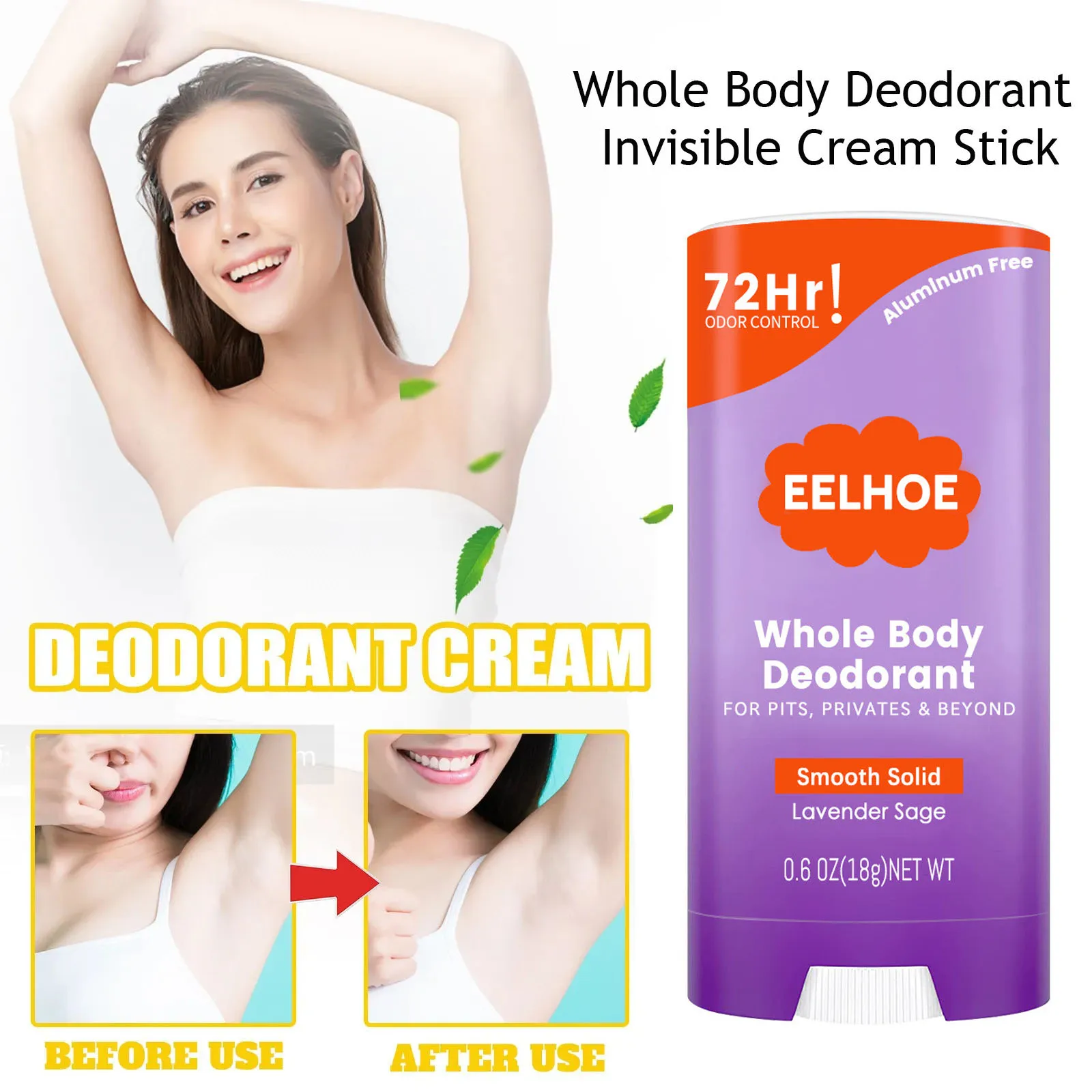 Whole Body Deodorant  Invisible Cream Stick 72 Hour Odor Control  Aluminum Free Baking Soda Free Skin Care