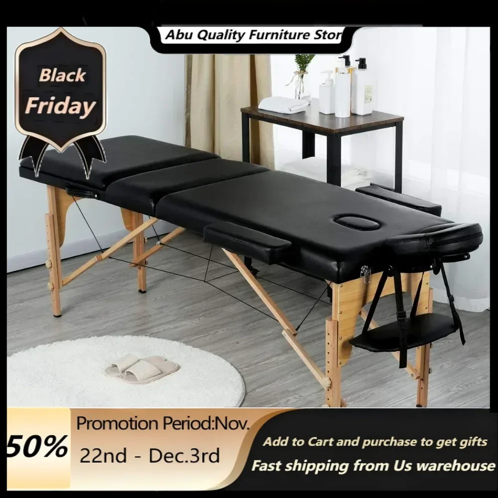 Massage Table Foldable Massage Therapy Table 3 Folding 84 Inch Salon Bed Facial Bed Portable Adjustable Massages Bed