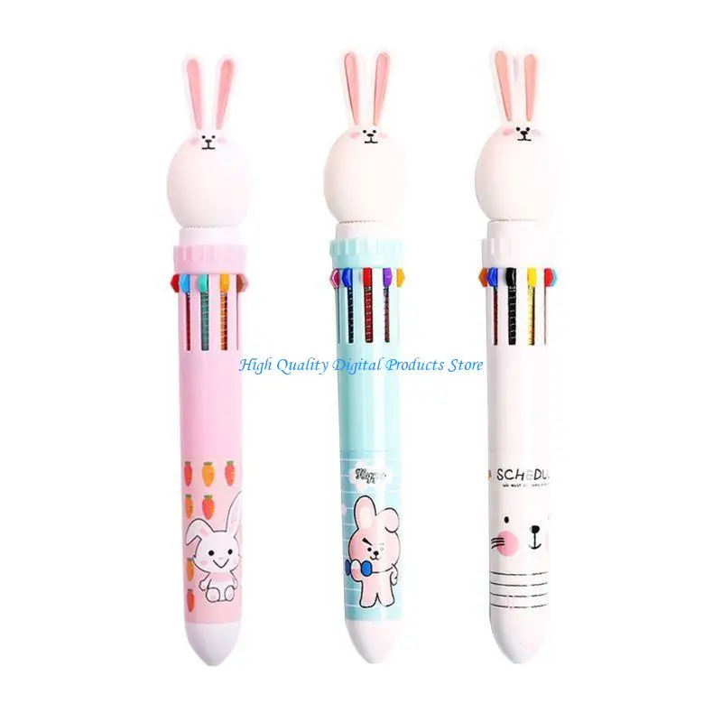 

U2JE 10 Color 0.5mm Cartoon Rabbit Ballpoint Pen Press School Office Supplies A