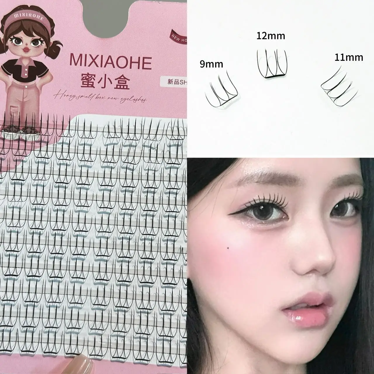 Cils coréens Mixiaohe, même modèle que les artistes maquilleurs, bande fine courbée, 9-12 mm, légers et naturels, pour un maquillage quotidien coréen des yeux.