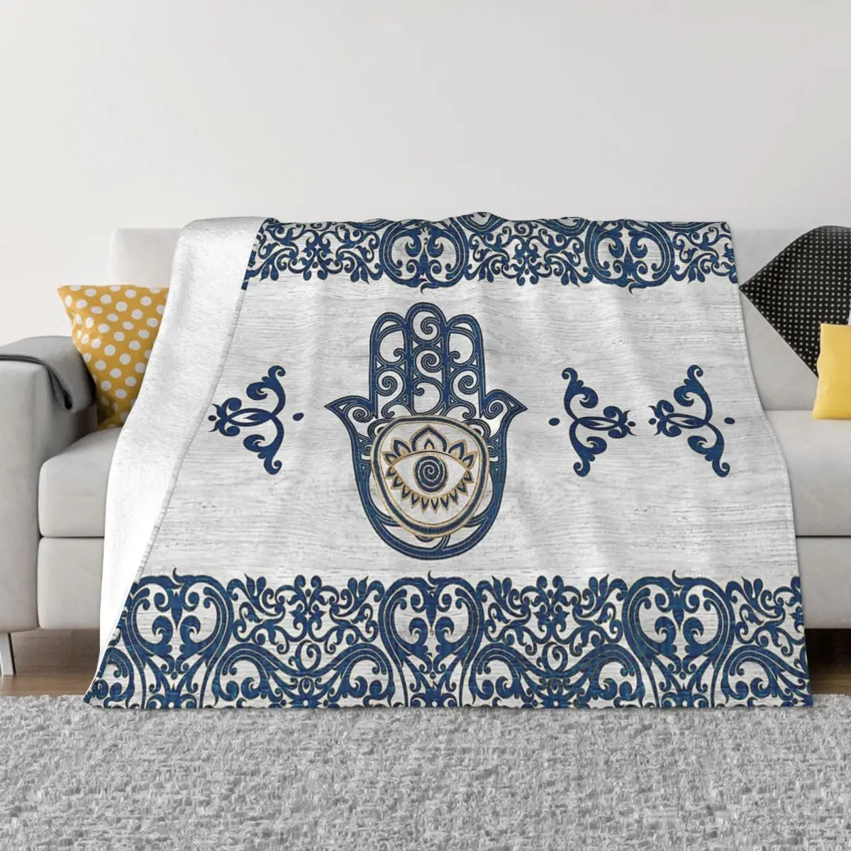 Hamsa Hand Hand Of Fatima Fleece Throw Blanket Muslim Blanket for Sofa Office Warm Bedding Throws