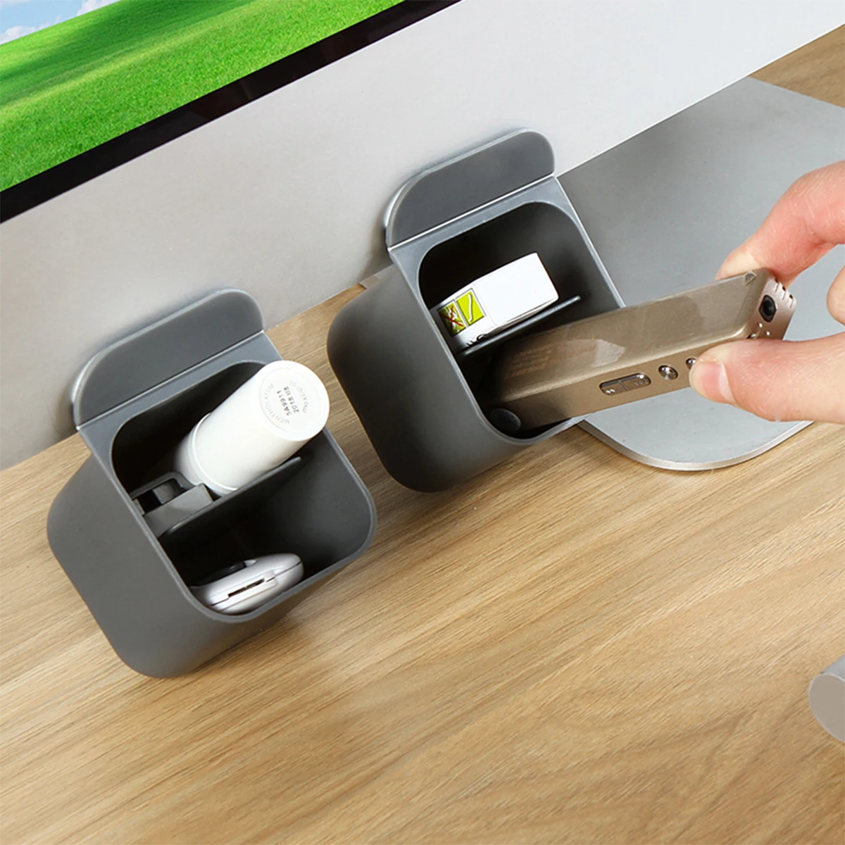 

2 Pcs Desk Pen Holder Desktop Storage Tube Simple Mini Multifunction Grey Office