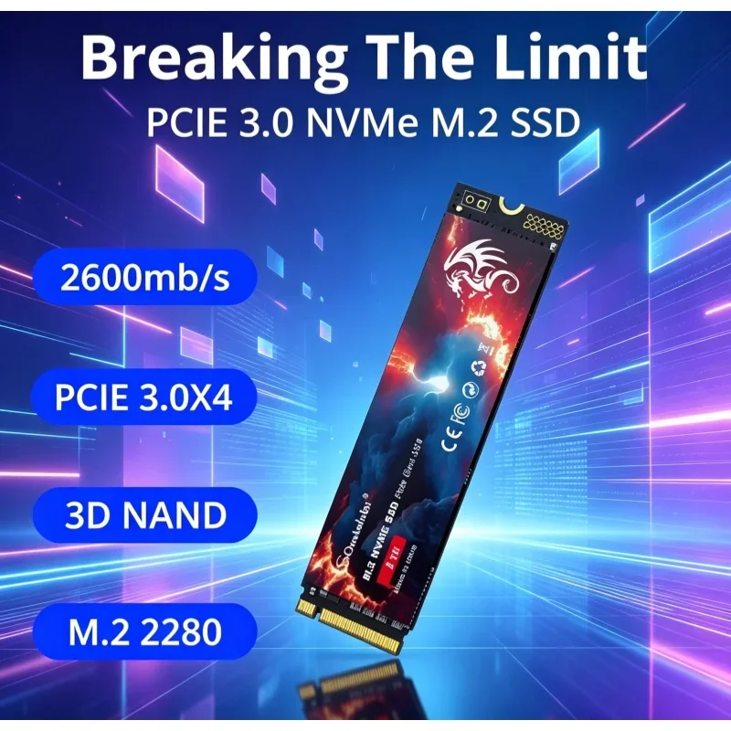 NVMe M.2 2280 PCIe3.0 SSD 2600MB/s 3D NAND Solid State Hard Drive for Desktop Laptop Computer Upgrade