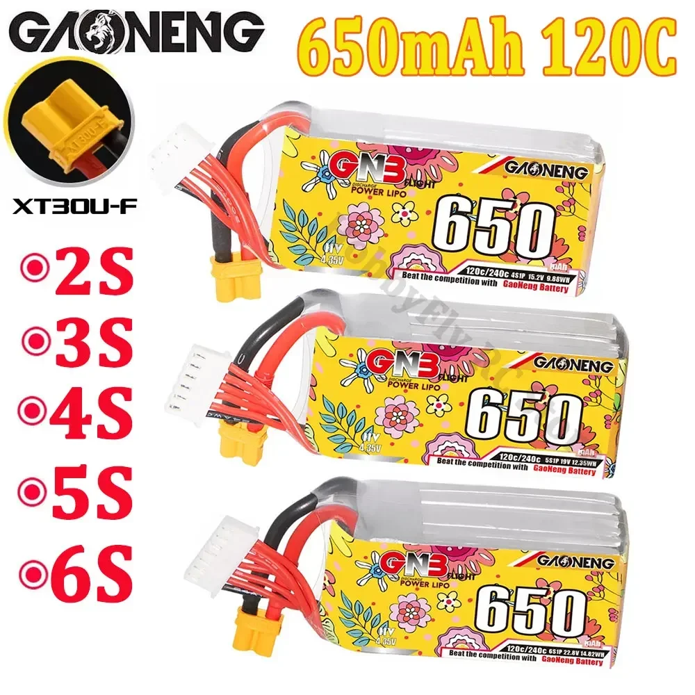 

Аккумулятор Gaoneng GNB 650 мАч 2S 7,6 В 3S 11,4 в 4S 15,2 в 6S 19,0 в 120C Lipo с разъемом XT30 для гоночного дрона RC FPV