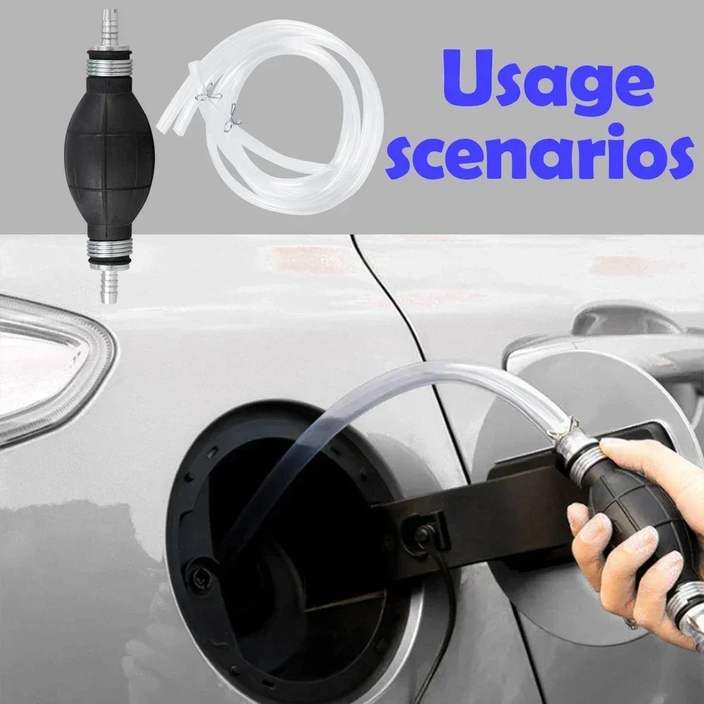 Bomba manual de sifón, bomba de transferencia de combustible de coche Manual portátil de 8mm para Gas, gasolina, diésel, aceite, líquido con mangueras
