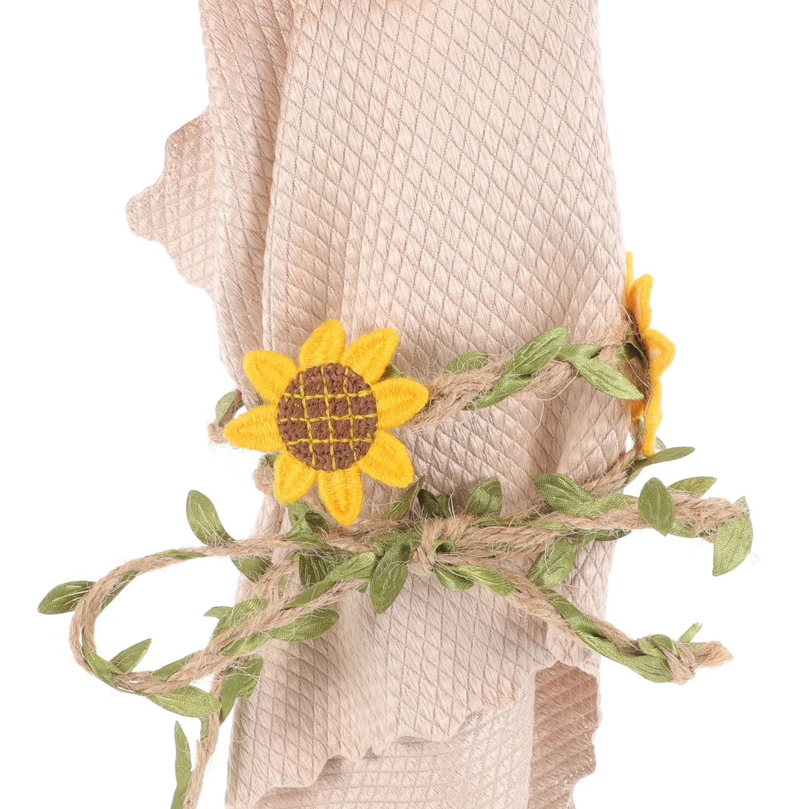 Green Jute Rope Curtain Tie Backs Sunflower Design Adjustable Compact Lightweight Curtain Holdbacks for Home Window Drapery