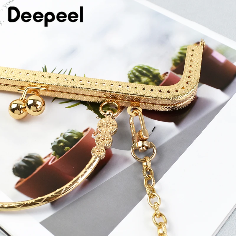 1Pc Deepeel 20.5cm Embossed Metal Purse Frame Bags Handle Kiss Clasp Women\'s Handbag Sewing Brackets DIY Bag Handles Accessories