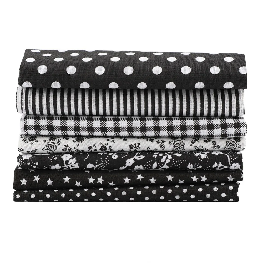7Pcs Pre Cut Cotton Pre Cut Fabric Squares Black 250*250mm Assorted Fabric Squares Cotton Fabric Bundle for Patchwork