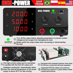 NICE-POWER 1200W Adjustable DC Power Supply 200V 5A 100V 10A 30V 20A 30A Bench Power Supply with OUTPUT Switch,Preset Current