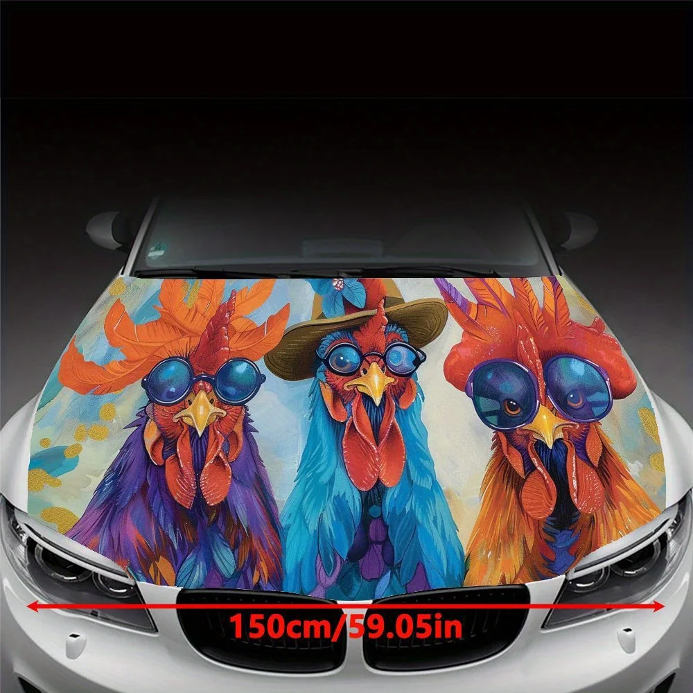 Trendy Gentleman Chicken Wearing Sunglasses Car Hood Wrap Color Vinyl Sticker Truck Graphic Bonnet Auto Accessories Decoration D